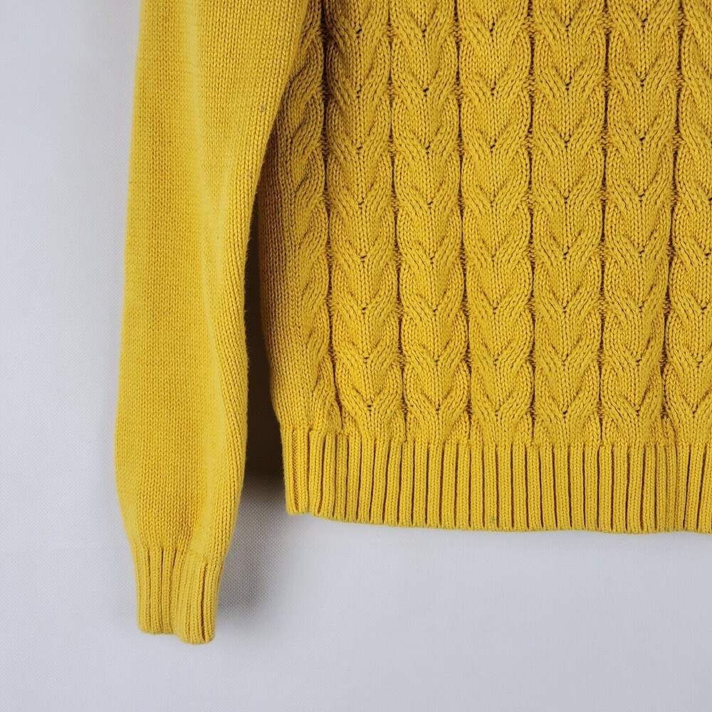 Lands End Drifter Sweater Womens Medium Cable Knit Fisherman Gold Bright Yellow - Picture 6 of 11